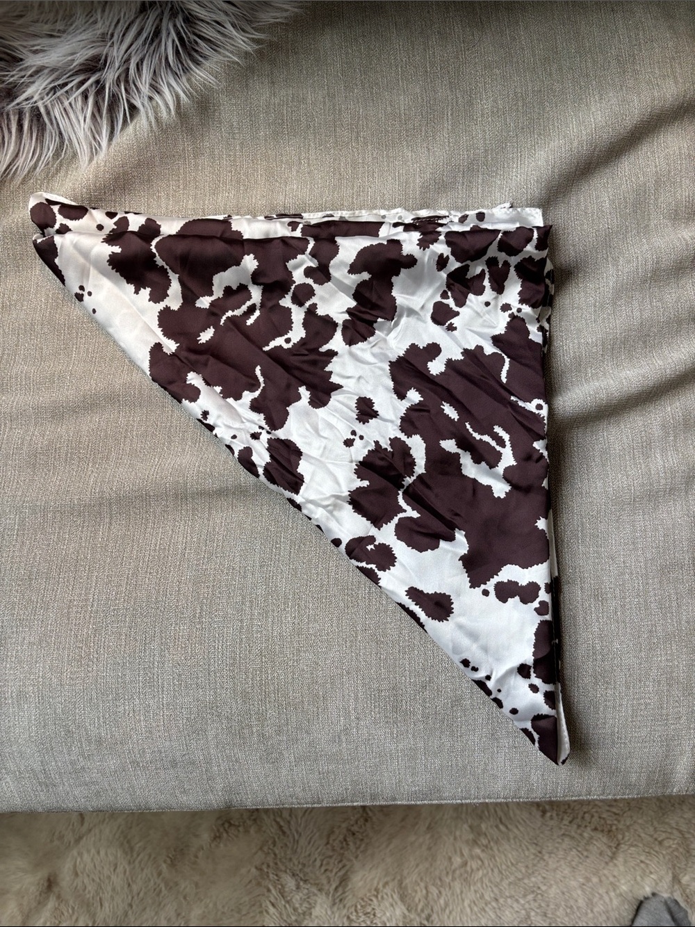 Cow Print Square Scarf in Brown and White